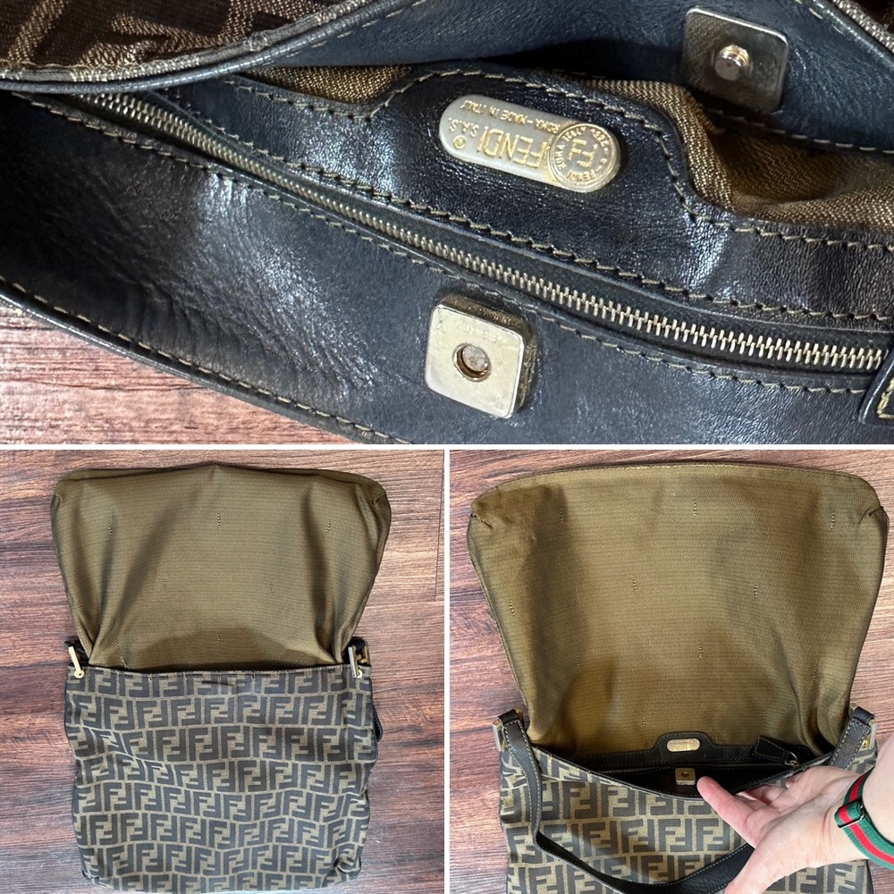 FENDI ZUCCA PRINT SHOULDER HOBO BAG TOTE LEATHER super clean - Picture 11 of 16